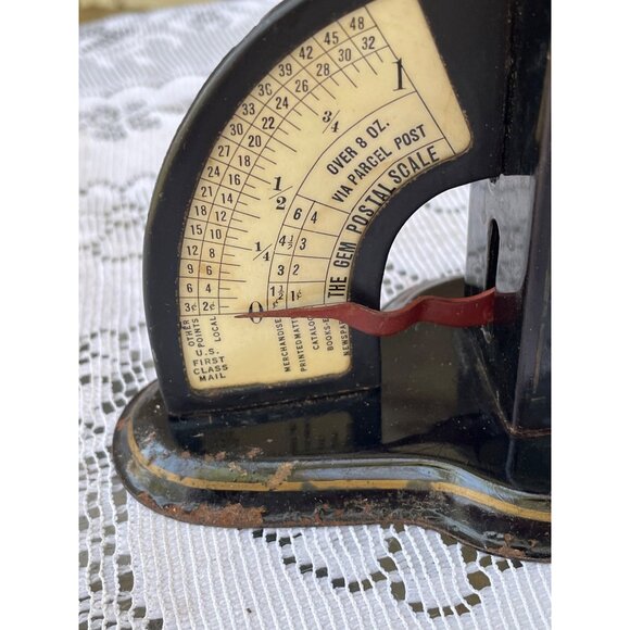 Antique 1910 Gem Postal Scale Tin Black Toleware Flowers - Picture 5 of 12